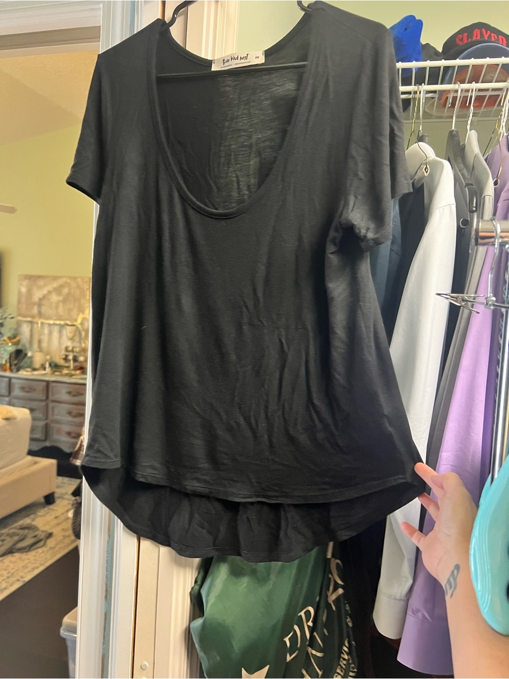 Three Bird Nest Black Scoop Neck Short Sleeve Layered Tee